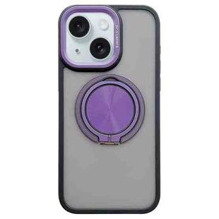 For iPhone 15 Skin-feel Two-color Edge Strips 360 MagSafe Holder Phone Case(Purple)