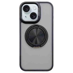 For iPhone 15 Skin-feel Two-color Edge Strips 360 MagSafe Holder Phone Case(Black)