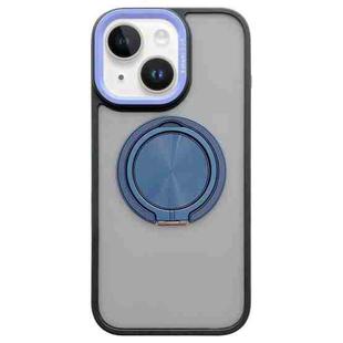 For iPhone 14 Skin-feel Two-color Edge Strips 360 MagSafe Holder Phone Case(Dark Blue)