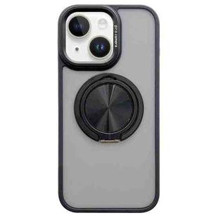 For iPhone 14 Skin-feel Two-color Edge Strips 360 MagSafe Holder Phone Case(Black)