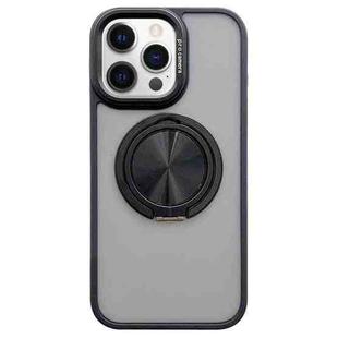 For iPhone 12 Pro Max Skin-feel Two-color Edge Strips 360 MagSafe Holder Phone Case(Black)