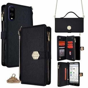 For Sharp Basio Active3 Crossbody Handle Cross Texture Leather Phone Case(Black)