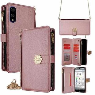 For Sharp Basio Active3 Crossbody Handle Cross Texture Leather Phone Case(Rose Gold)
