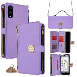 For Sharp Basio Active3 Crossbody Handle Cross Texture Leather Phone Case(Purple)