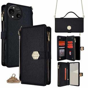For Sharp Aquos R10 Crossbody Handle Cross Texture Leather Phone Case(Black)