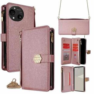 For Sharp Aquos R10 Crossbody Handle Cross Texture Leather Phone Case(Rose Gold)