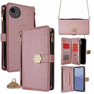 For Sharp Aqous wish5 Crossbody Handle Cross Texture Leather Phone Case(Rose Gold)