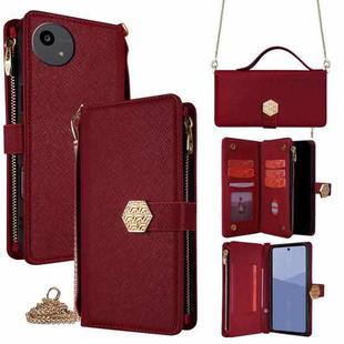 For Sharp Aqous wish5 Crossbody Handle Cross Texture Leather Phone Case(Red)
