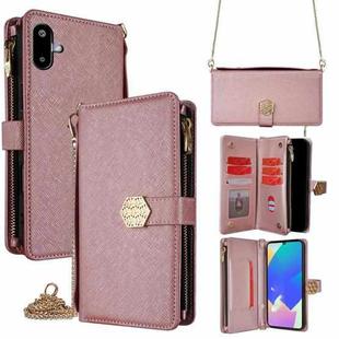 For Samsung Galaxy F06 5G Crossbody Handle Cross Texture Leather Phone Case(Rose Gold)