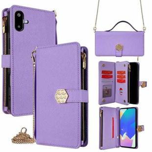 For Samsung Galaxy F06 5G Crossbody Handle Cross Texture Leather Phone Case(Purple)