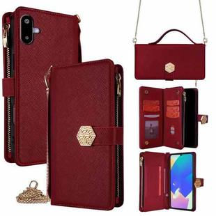 For Samsung Galaxy F06 5G Crossbody Handle Cross Texture Leather Phone Case(Red)