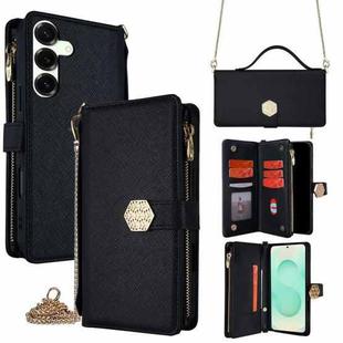 For Samsung Galaxy S25+ 5G Crossbody Handle Cross Texture Leather Phone Case(Black)