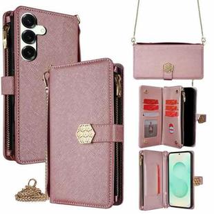 For Samsung Galaxy S25+ 5G Crossbody Handle Cross Texture Leather Phone Case(Rose Gold)
