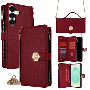 For Samsung Galaxy S25+ 5G Crossbody Handle Cross Texture Leather Phone Case(Red)