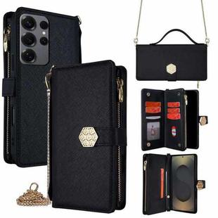 For Samsung Galaxy S25 Ultra 5G Crossbody Handle Cross Texture Leather Phone Case(Black)