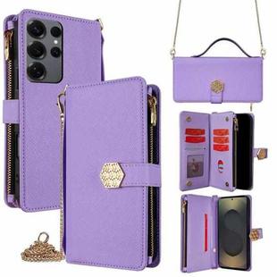 For Samsung Galaxy S25 Ultra 5G Crossbody Handle Cross Texture Leather Phone Case(Purple)