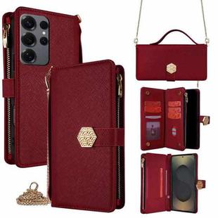 For Samsung Galaxy S25 Ultra 5G Crossbody Handle Cross Texture Leather Phone Case(Red)
