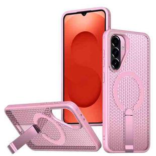 For Samsung Galaxy A26 5G Honeycomb Cooling MagSafe Holder Phone Case(Pink)