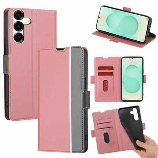For Samsung Galaxy S25+ 5G Twill Texture Side Button Leather Phone Case(Pink)