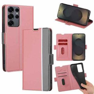 For Samsung Galaxy S25 Ultra 5G Twill Texture Side Button Leather Phone Case(Pink)