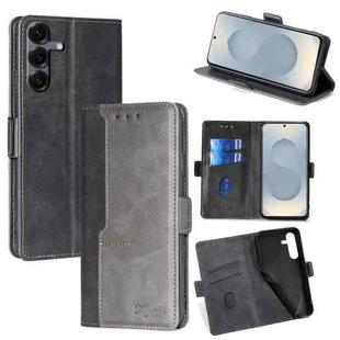 For Samsung Galaxy S25 5G Contrast Color Side Buckle Leather Phone Case(Black + Grey)