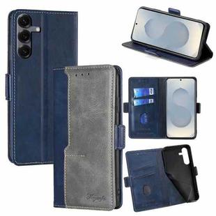 For Samsung Galaxy S25 5G Contrast Color Side Buckle Leather Phone Case(Blue + Grey)
