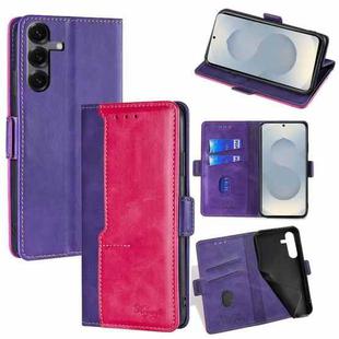 For Samsung Galaxy S25 5G Contrast Color Side Buckle Leather Phone Case(Purple + Rose Red)