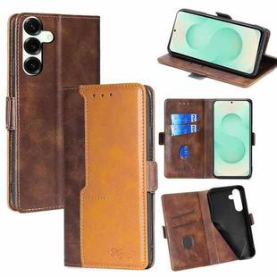 For Samsung Galaxy S25+ 5G Contrast Color Side Buckle Leather Phone Case(Dark Brown + Gold)