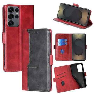 For Samsung Galaxy S25 Ultra 5G Contrast Color Side Buckle Leather Phone Case(Red + Black)