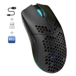 HXSJ T66 3 Modes Wired 2.4G BT5.3 Wireless RGB Rechargeable Mouse(Black)