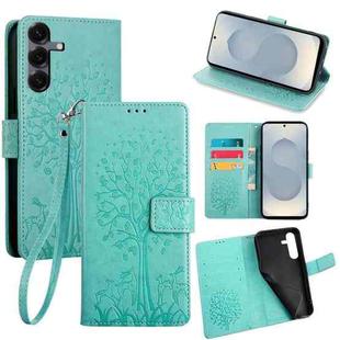For Samsung Galaxy S25 5G Tree & Deer Embossed Leather Phone Case(Green)