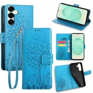For Samsung Galaxy S25+ 5G Tree & Deer Embossed Leather Phone Case(Blue)