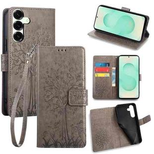 For Samsung Galaxy S25+ 5G Tree & Deer Embossed Leather Phone Case(Grey)