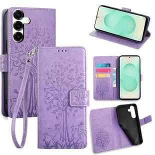 For Samsung Galaxy S25+ 5G Tree & Deer Embossed Leather Phone Case(Purple)