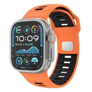 For Apple Watch 46mm / 49mm / 45mm / 44mm Checkered Reverse Buckle Silicone Watch Band(Orange Black)