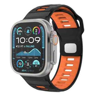 For Apple Watch 46mm / 49mm / 45mm / 44mm Checkered Reverse Buckle Silicone Watch Band(Black Orange)