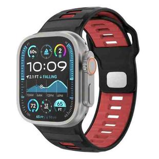 For Apple Watch 46mm / 49mm / 45mm / 44mm Checkered Reverse Buckle Silicone Watch Band(Black Red)