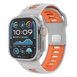 For Apple Watch 46mm / 49mm / 45mm / 44mm Checkered Reverse Buckle Silicone Watch Band(Grey Orange)