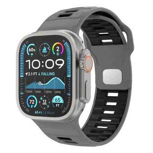 For Apple Watch 46mm / 49mm / 45mm / 44mm Checkered Reverse Buckle Silicone Watch Band(Grey Black)