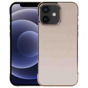 For iPhone 12 / 12 Pro Electroplating Frameless Frosted Anti-Glare PC MagSafe Phone Case(Desert Gold)