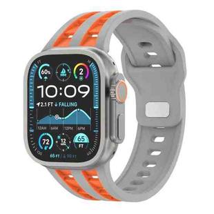 For Apple Watch 46mm / 49mm / 45mm / 44mm Dual-row Breathable Silicone Watch Band(Grey Orange)