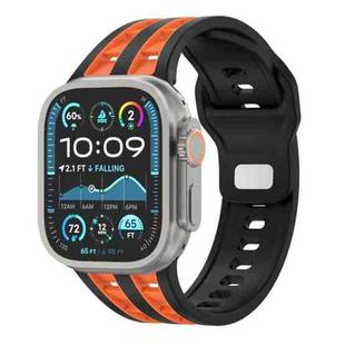 For Apple Watch 46mm / 49mm / 45mm / 44mm Dual-row Breathable Silicone Watch Band(Black Orange)