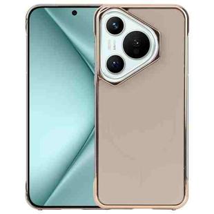 For Huawei Pura 70 Electroplating Frameless Frosted Anti-Glare PC MagSafe Phone Case(Desert Gold)