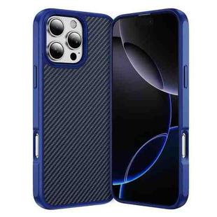 For iPhone 16 Pro Max Carbon Fiber Texture Skin-feel Acrylic TPU Phone Case(Blue)