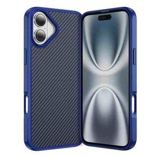 For iPhone 16 Carbon Fiber Texture Skin-feel Acrylic TPU Phone Case(Blue)