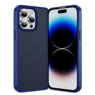 For iPhone 14 Pro Max Carbon Fiber Texture Skin-feel Acrylic TPU Phone Case(Blue)