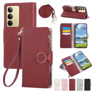 For Realme C75 5G / 14X 5G Round Buckle Zipper Wallet Leather Phone Case with Crossbody Strap(Red)