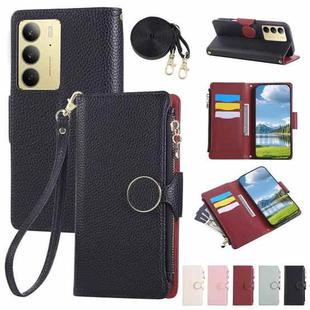 For Realme C75 5G / 14X 5G Round Buckle Zipper Wallet Leather Phone Case with Crossbody Strap(Black)