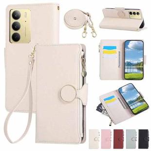 For Realme C75 5G / 14X 5G Round Buckle Zipper Wallet Leather Phone Case with Crossbody Strap(White)