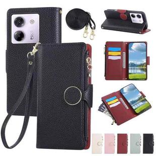 For Xiaomi Poco M7 Pro 5G Round Buckle Zipper Wallet Leather Phone Case with Crossbody Strap(Black)